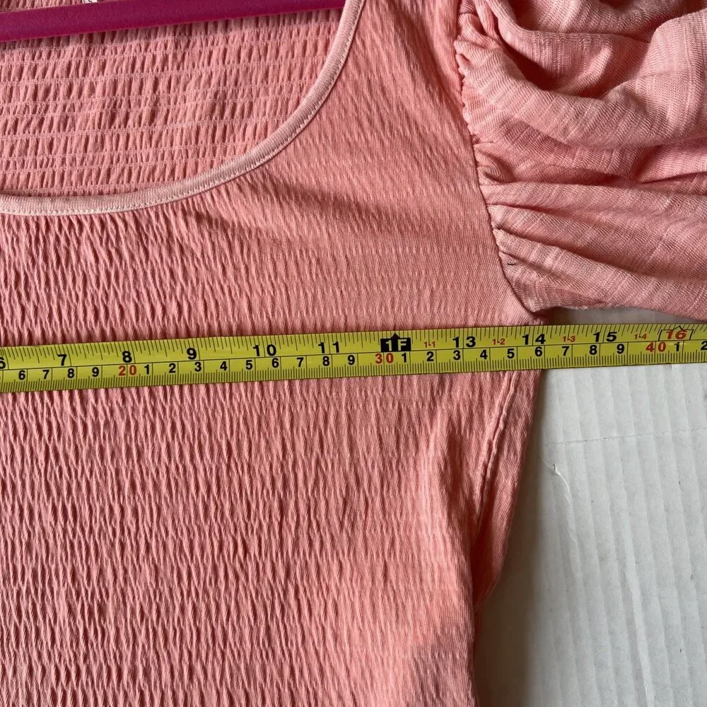 Free People Day Lily Puff Sleeve Blouse Top Women's Size S Coral Pink Boho